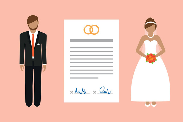 marriage contract info graphic with married couple pictogram - Vector, Image