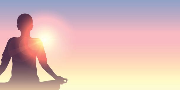 peaceful yoga mediating person on sunny bright background - Vector, Image