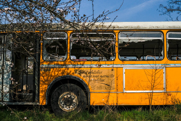 заброшенное школьное автобусное депо. Высокое качество фото - Фото, изображение