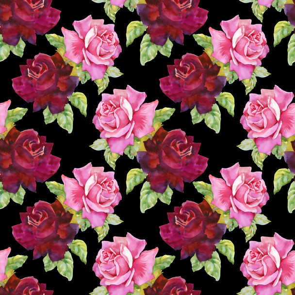 Watercolor roses seamless pattern. - Fotoğraf, Görsel