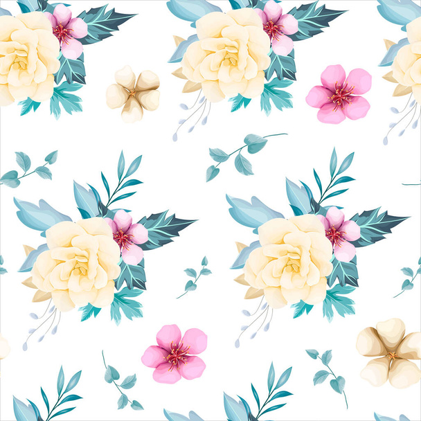 美しい手描き花シームレスパターンデザイン - ベクター画像