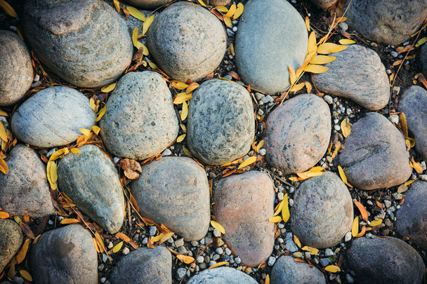 Pedras grandes, folhas de outono
 - Foto, Imagem