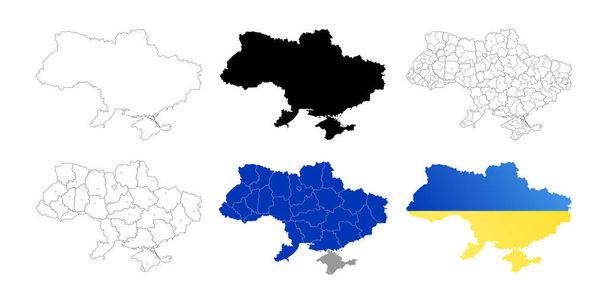 Ukraine map set. Map of the administrative-territorial division of Ukraine. Region and district. Vector illustration - Vector, Image