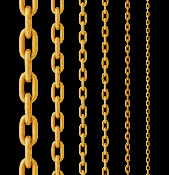 golden chain isolated on black background, - Foto, Imagem