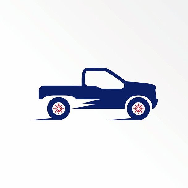 速度とダブルキャビントレーラーやピックアップ車のトラックや画像グラフィックアイコンのロゴデザイン抽象的な概念ベクトルストックを移動します。輸送又は自動車に関する記号として使用することができる。 - ベクター画像