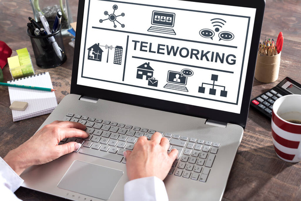 Teleworking concept shown on a laptop screen - Zdjęcie, obraz