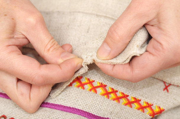 hand sewing with needle - Fotoğraf, Görsel