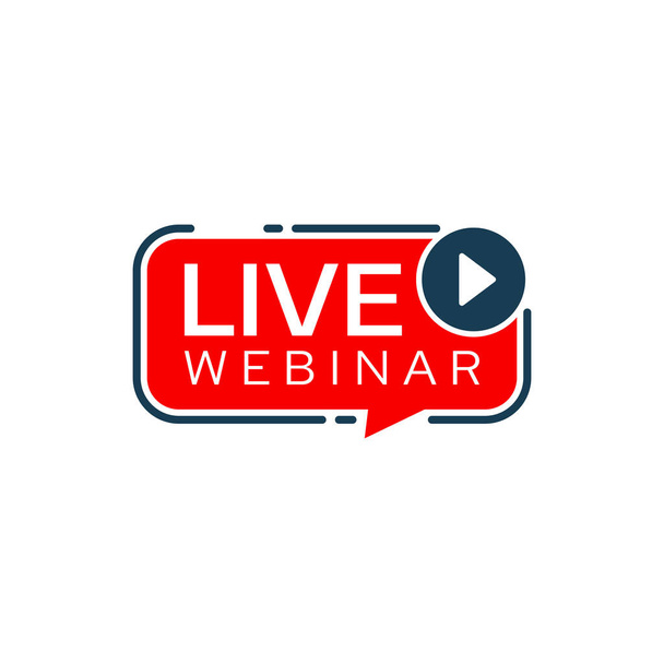 Live webinar or online webcast vector icon of virtual education, web seminar, conference and meeting. Red speech bubble with play button isolated sign for virtual education or training course - Vektor, kép