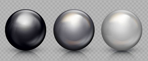 Chrome and glass balls set. Realistic 3D orb with transparent glares and highlights for decoration. Jewelry gemstone. Vector Illustration for your design - Wektor, obraz