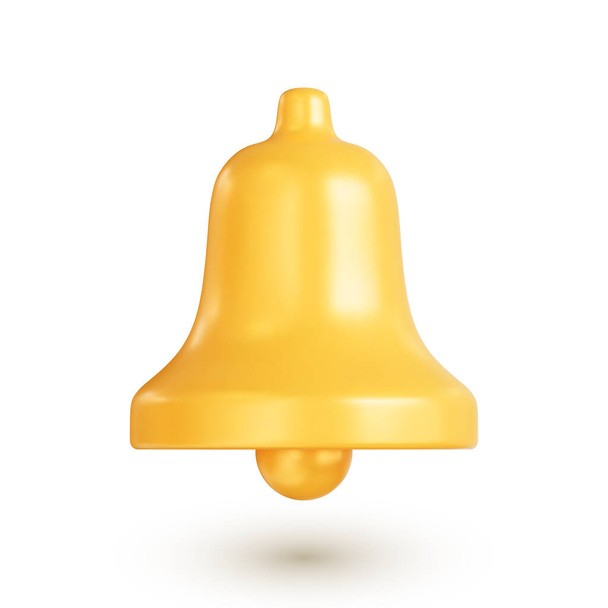 Ikona dzwonka powiadomień. Realistyczny żółty dzwonek, koncepcja nowego powiadomienia wiadomości w sieciach społecznościowych, komunikatorów lub e-mail. Ilustracja wektora 3D izolowana na białym tle - Wektor, obraz