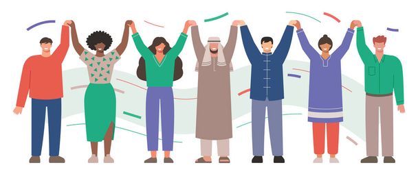 Jedność w różnorodności płaski wektor ilustracja ludzi stojących razem - Wektor, obraz