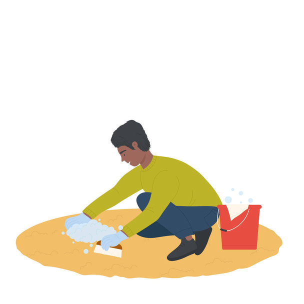 Young boy cleaning the floor - Vector, Imagen