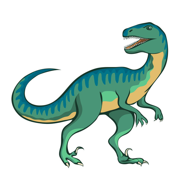 Velociraptor veszélyes karmokkal. A Jura-korszak ragadozó dinoszaurusza. Erős vadász ragadozó. Őskori pangolin. Rajzfilm vektor művészet illusztráció kézzel rajzolt elszigetelt fehér háttér - Vektor, kép