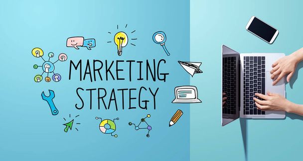 Marketing strategy with person working with laptop - Foto, Imagem