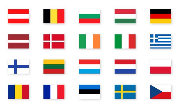 Flags of European countries. Flag vector icons on isolated background with realistic shadow. Vector set of European countries flags. Vector EPS 10 - Vektor, kép