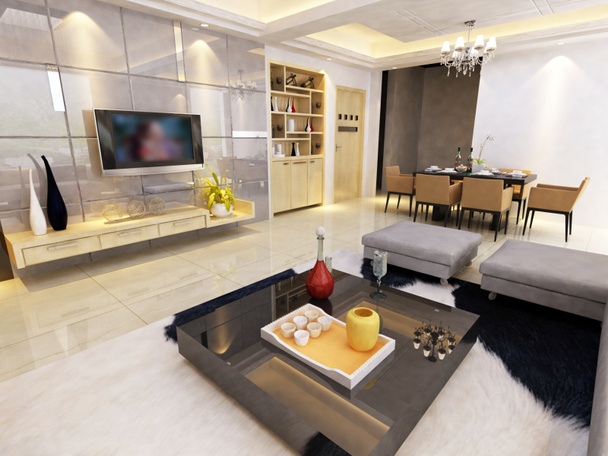 Interior elegante sala de estar renderização - Foto, Imagem