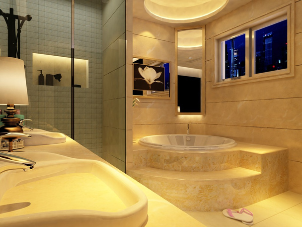 3D визуализация интерьера ванной комнаты - Фото, изображение