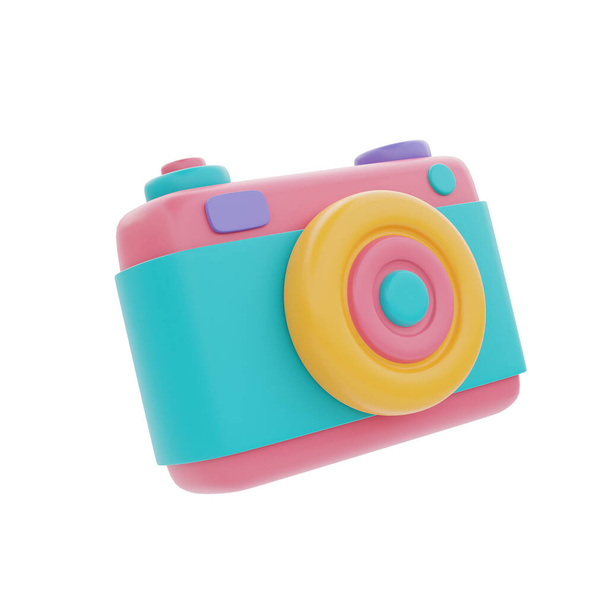 colorful camera isolated on light background, holiday vacation, Time to travel, 3d rendering - Foto, Bild