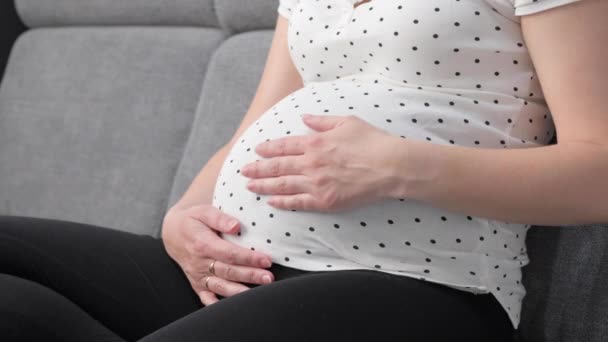 Donna incinta seduta sul divano - Filmati, video