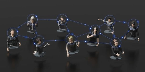 Metaverse Party avatarları ve çevrimiçi toplantılar Metaverse ve 3D illüstrasyonlar dünyasında VR gözlükleri aracılığıyla - Fotoğraf, Görsel