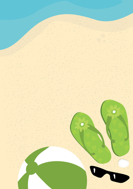 Summer vacation beach with flip flops, beach ball and glasses - Foto, Bild