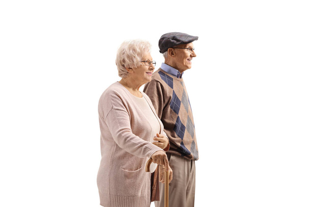 Elderly couple standing isolated on white background - Zdjęcie, obraz