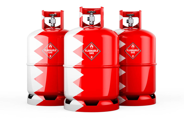 Bahraini flag painted on the propane cylinders with compressed gas, 3D rendering isolated on white background - Foto, Bild