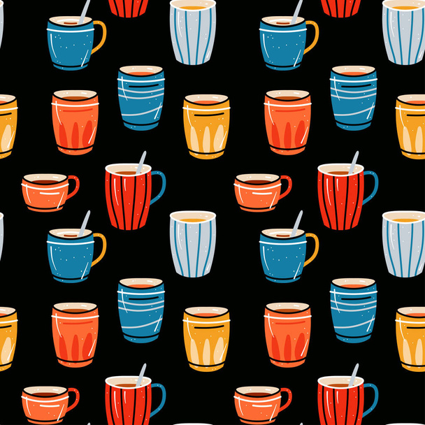 Seamless pattern with cups for tea and coffee, juices. Background with crockery  - Vector, imagen