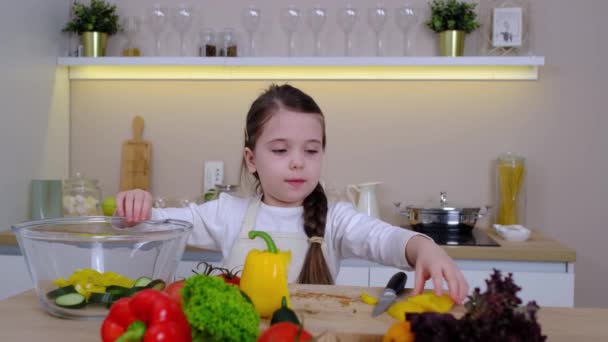 jong meisje vlogger het maken van social media video over koken voor internet thuis - Video
