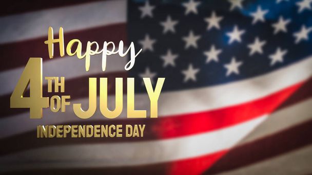 4 th of July  gold  text on united stage of America  flag for holiday or celebration concept 3d rendering - 写真・画像