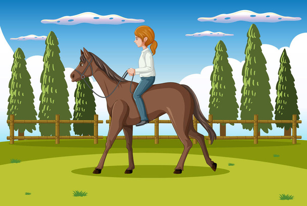 ジョッキーと馬のイラストと乗馬シーン - ベクター画像