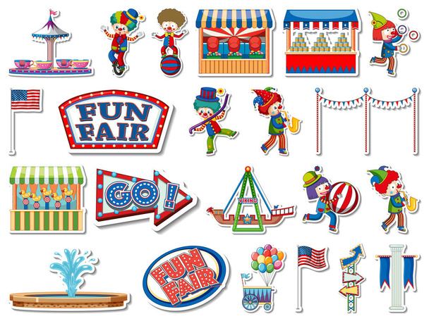 Sticker set of amusement park and fun fair objects illustration - Vektori, kuva