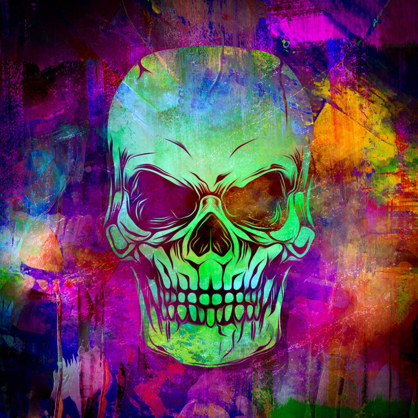 abstract colored artistic skull, graphic design concept, grunge art - Фото, изображение
