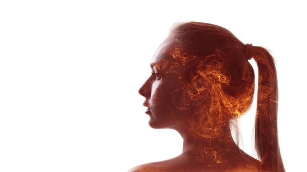 passion energy emotional anxiety woman fire flames - Photo, Image