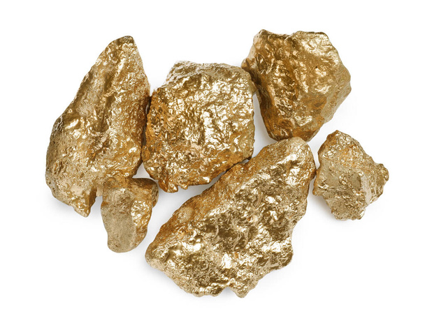 Many gold nuggets on white background, top view - Fotografie, Obrázek