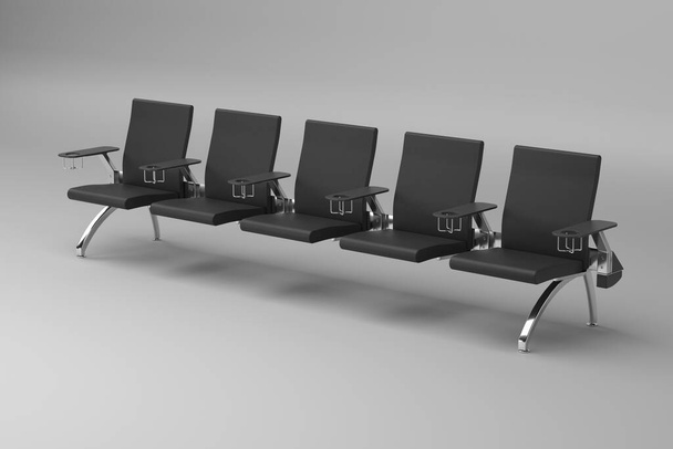 Assentos públicos com fundo branco. Banco de aeroporto de metal em 3D render - Foto, Imagem
