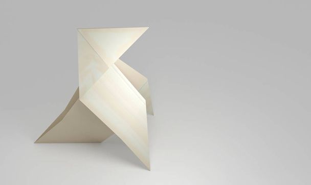 Bílé klasické origami malý ptáček na bílém pozadí s kopírovacím prostorem. 3D vykreslování - Fotografie, Obrázek