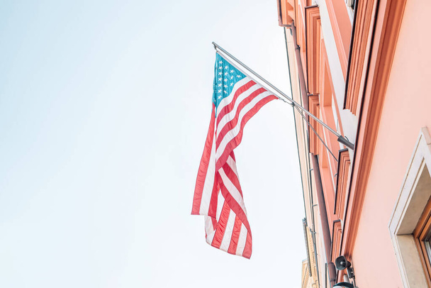 View of the Flag of the United States of America Flying - Fotoğraf, Görsel
