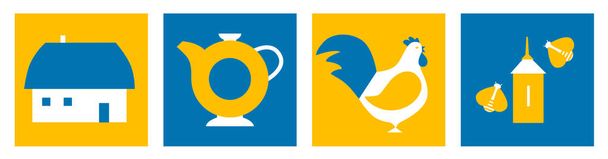 Honeycomb, rooster, house, Jug. Ukrainian sign blue yellow color. vector. The concept of peace in Ukraine. Illustration for design and web. Ukraine art. Support Ukraine Illustration - Photo, image
