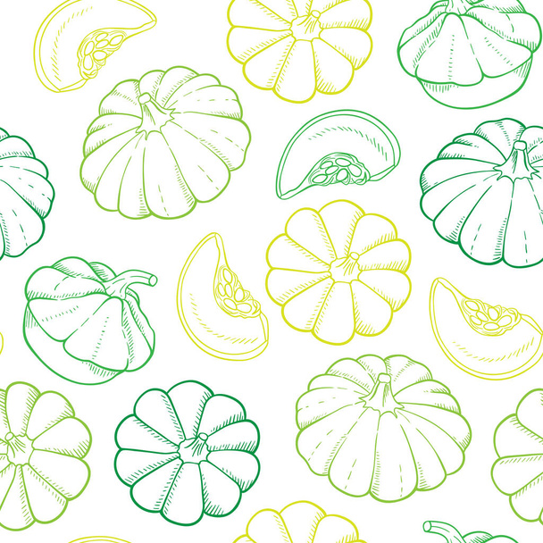 Seamless pattern with pumpkins and squash. Hand drawn vector background.  - Vettoriali, immagini