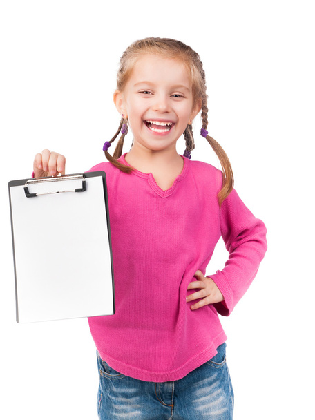 Little girl with white board - 写真・画像