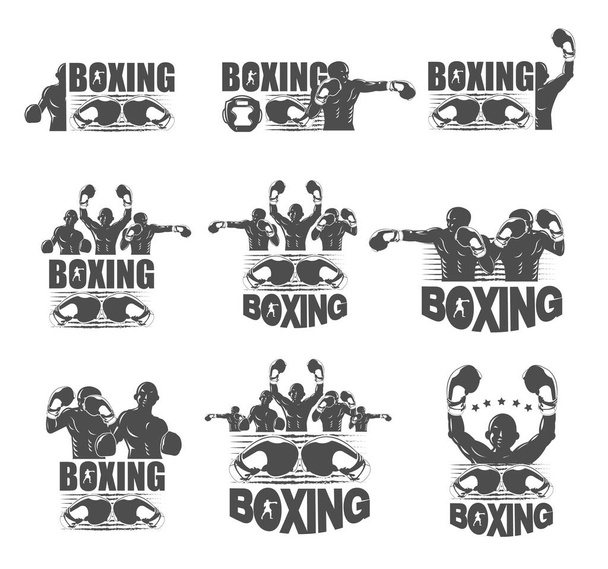 ボクシングロゴセット用黒と白の戦闘機コンセプトのイラスト - ベクター画像