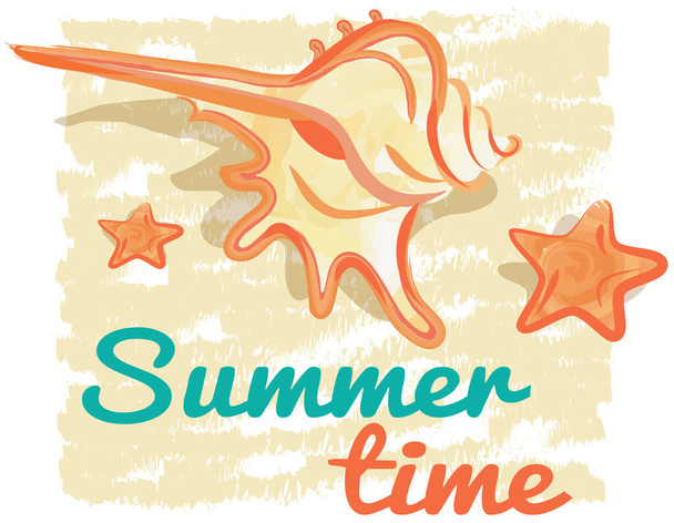 Summer time banner hand drawn quote. Holidays and seabed dwellers positive lettering poster - Διάνυσμα, εικόνα