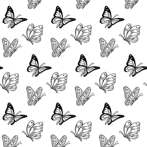 Butterfly seamless pattern. Summer design. Hand drawn vector illustration - Vector, Image
