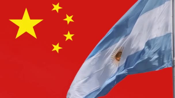 Flags of Argentina and China, International Relations between Countries. - Footage, Video