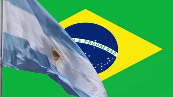 Drapeaux de l'Argentine et du Brésil, Concept d'amitié et relations internationales entre les pays. - Séquence, vidéo