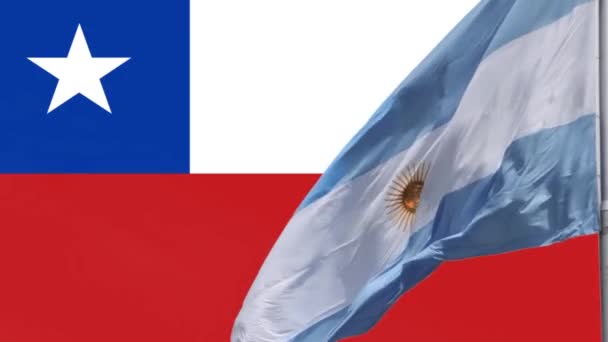 Vlajky Argentiny a Chile, koncepce přátelství a mezinárodní vztahy mezi zeměmi. - Záběry, video