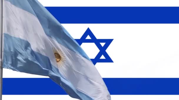 Σημαίες της Αργεντινής και του Ισραήλ, Έννοια Φιλίας και Διεθνείς Σχέσεις μεταξύ των Χωρών. - Πλάνα, βίντεο