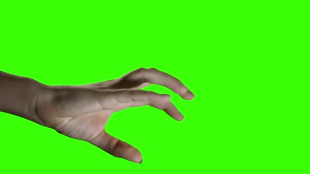 Weibliche Hand macht Gesten auf Chroma Key Green Screen. Sie können den grünen Bildschirm durch das gewünschte Filmmaterial oder Bild ersetzen. Sie können es mit Schlüsseleffekt in After Effects tun. - Filmmaterial, Video