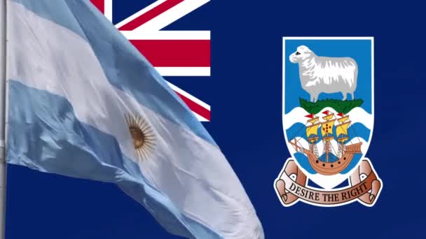 Argentiinan lippu ja Falklandinsaarten lippu (Islas Malvinas). - Materiaali, video